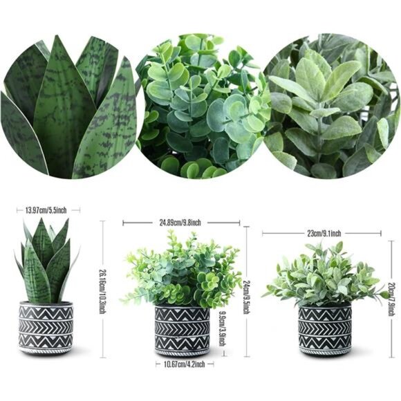 3 Pack Potted Fake Plants Artifical Snake Plant,Greenery Eucalyptus Leaves Plant - Picture 5 of 7
